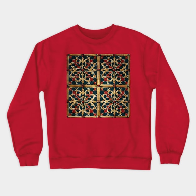 Red, Blue, and Gold Repeating Tile Pattern Crewneck Sweatshirt by CursedContent